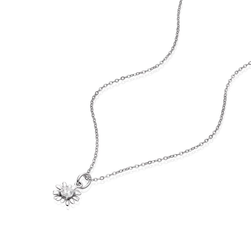 Main Image 2 of Sterling Silver CZ Daisy April Birth Flower Necklace