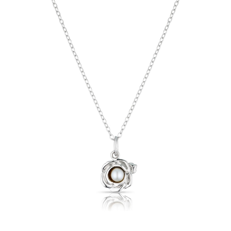 Main Image 1 of Sterling Silver Pearl Rose June Birth Flower June Necklace