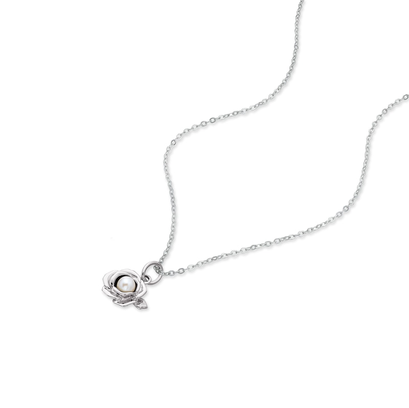 Main Image 2 of Sterling Silver Pearl Rose June Birth Flower June Necklace