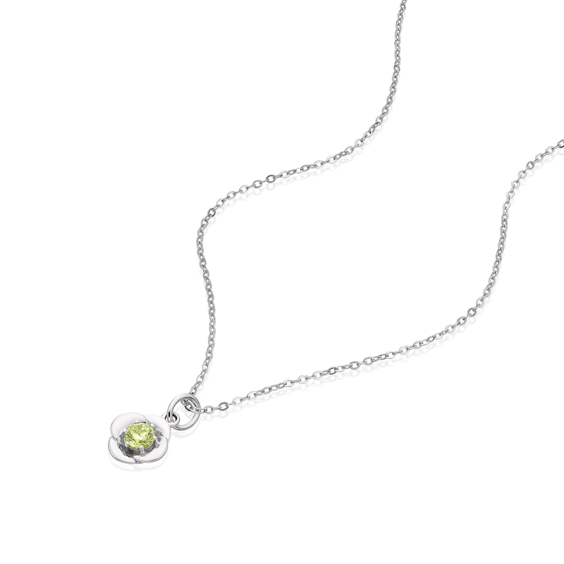 Sterling Silver CZ Poppy August Birth Flower Necklace