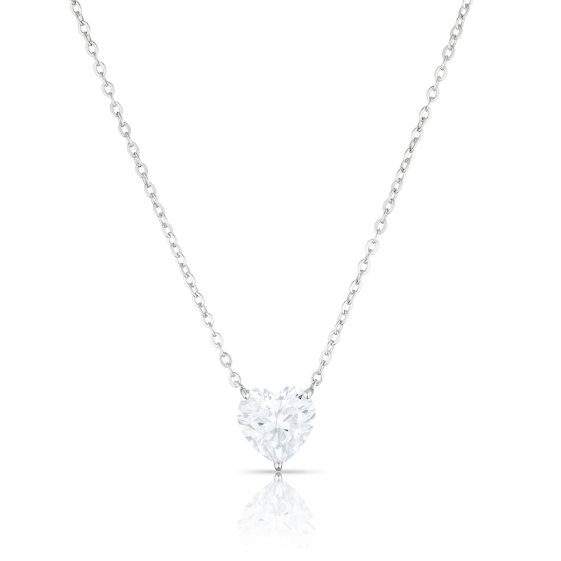 Main Image 1 of Sterling Silver Heart Shaped Cubic Zirconia Necklace