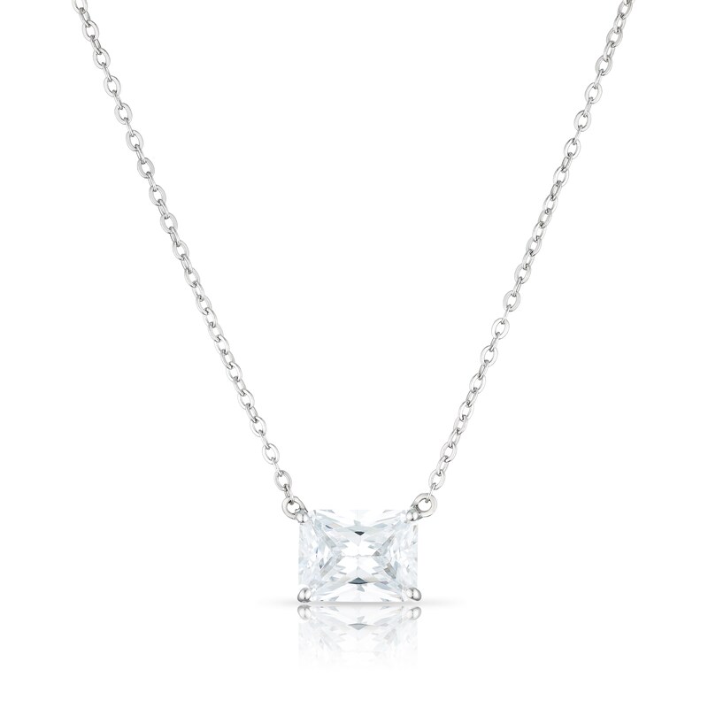 Sterling Silver Emerald Shaped Cubic Zirconia Necklace