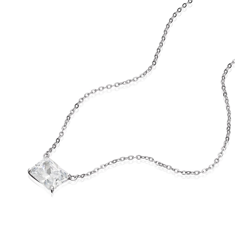 Sterling Silver Emerald Shaped Cubic Zirconia Necklace