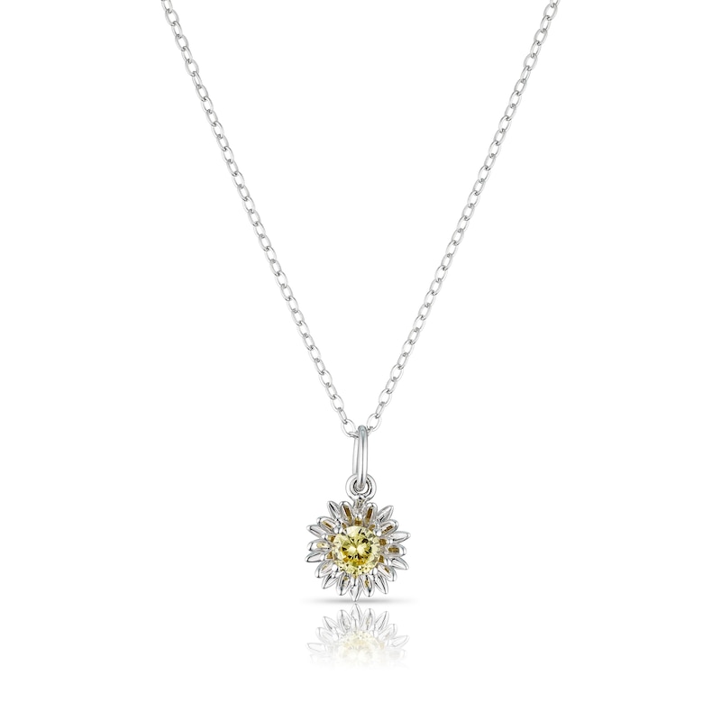 Main Image 1 of Sterling Silver CZ Chrysanthemum November Birth Flower Necklace