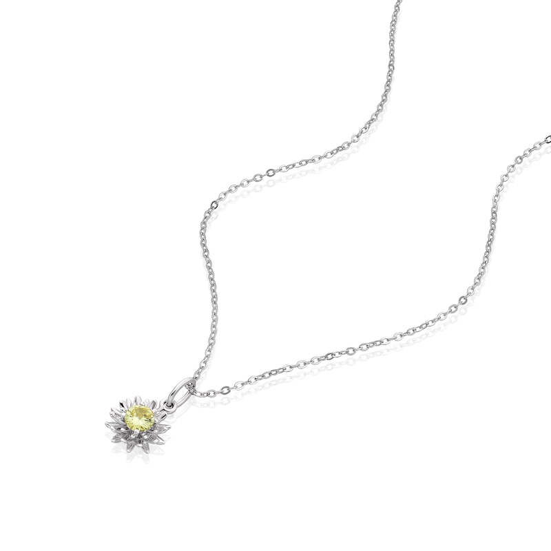 Silver CZ Chrysanthemum November Birth Flower Necklace