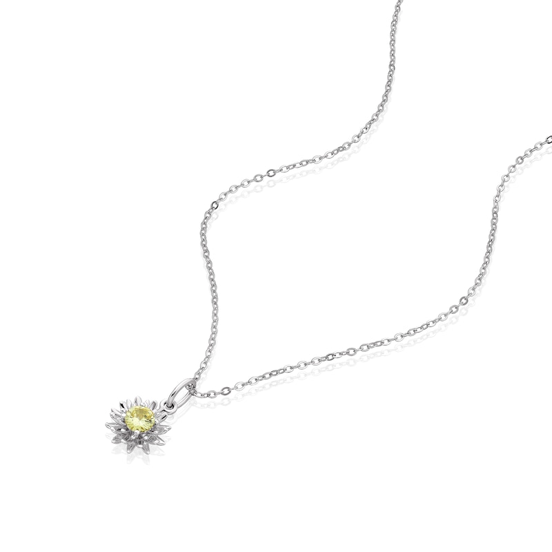 Main Image 2 of Sterling Silver CZ Chrysanthemum November Birth Flower Necklace