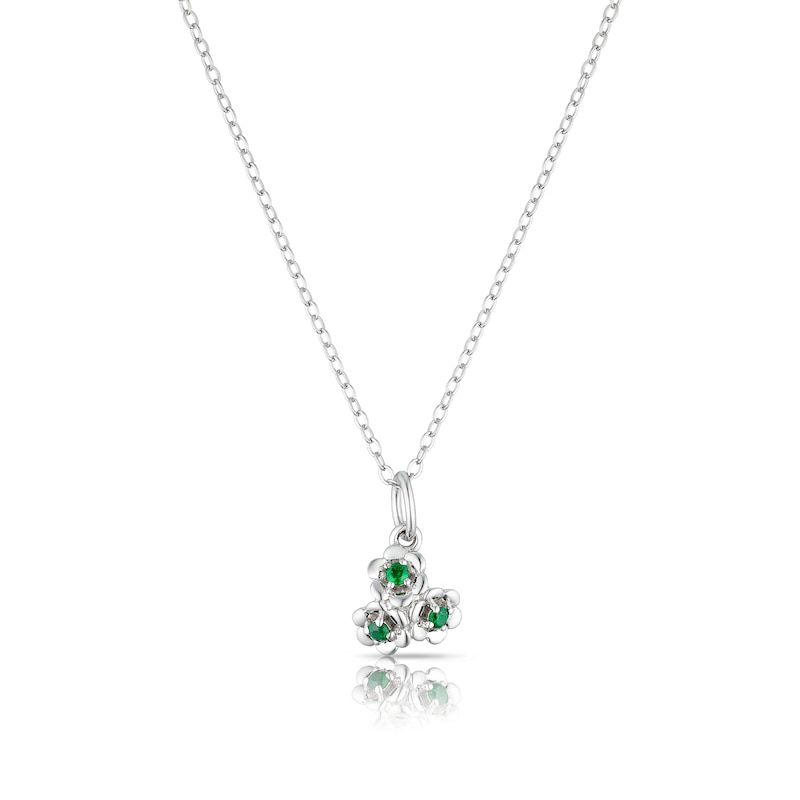 Main Image 1 of Sterling Silver CZ Hawthorn May Birth Flower Necklace