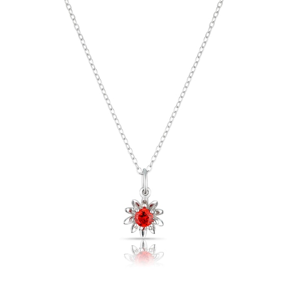 Sterling Silver CZ Waterlily July Birth Flower Necklace