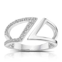 Sterling Silver & Cubic Zirconia Fancy Open Ring Size N