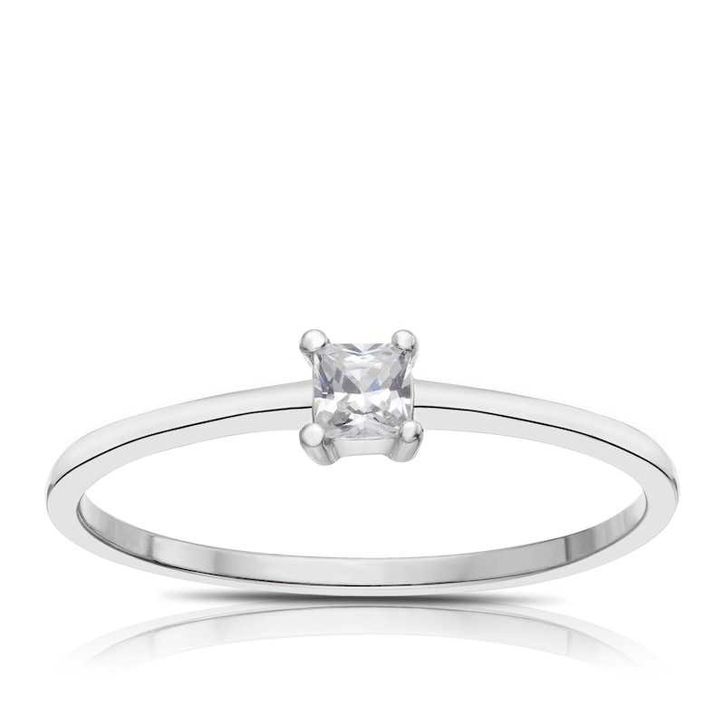 Sterling Silver & Cubic Zirconia Princess Cut Ring Size P