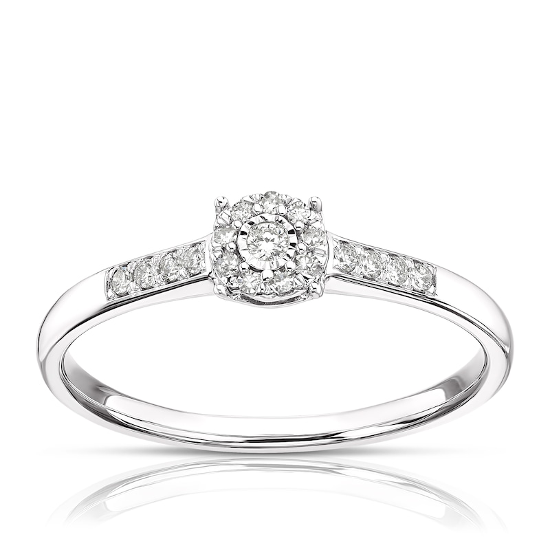 Main Image 1 of 9ct White Gold 0.10ct Diamond Illusion Set Cluster Ring