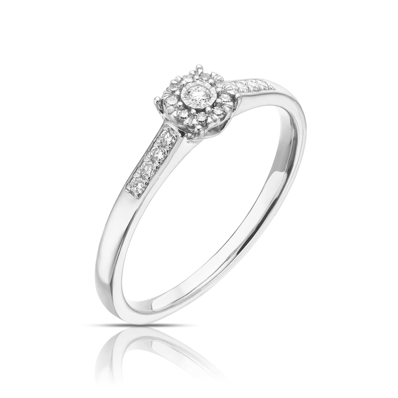Main Image 2 of 9ct White Gold 0.10ct Diamond Illusion Set Cluster Ring