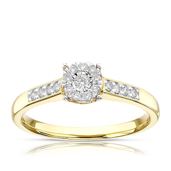 Engagement Ring 9ct Yellow Gold Round Cluster 0.15ct