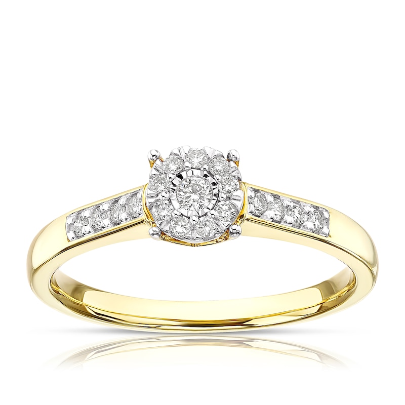 Main Image 1 of 9ct Yellow Gold 0.15ct Diamond Round Cluster Ring