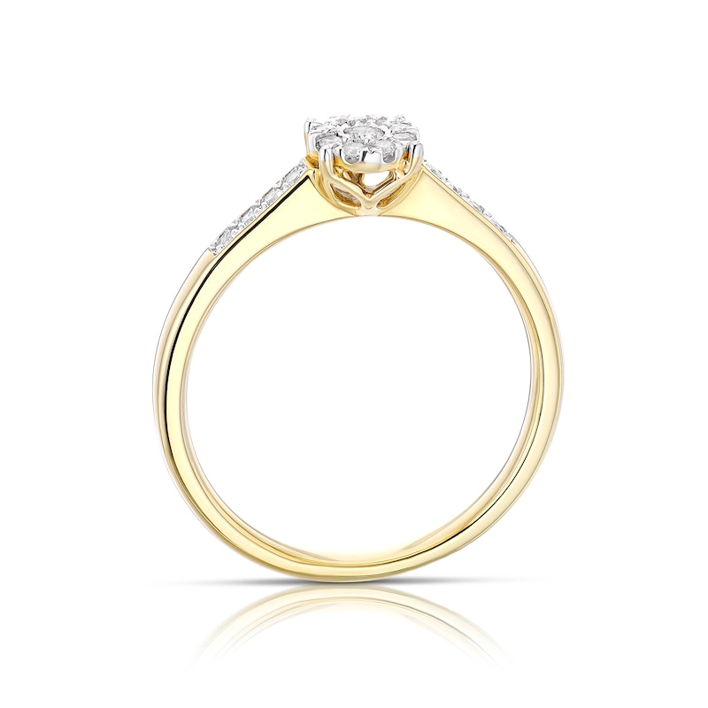 Main Image 3 of 9ct Yellow Gold 0.15ct Diamond Round Cluster Ring