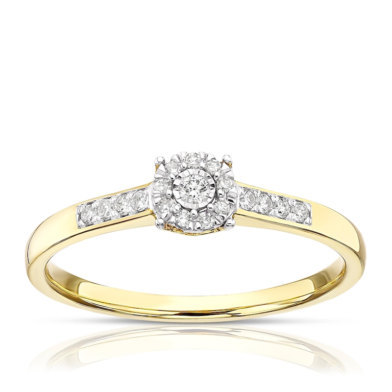 9ct Yellow Gold 0.10ct Total Diamond Round Cluster Ring