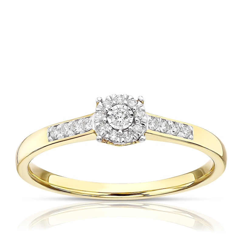 Main Image 1 of 9ct Yellow Gold 0.10ct Total Diamond Round Cluster Ring