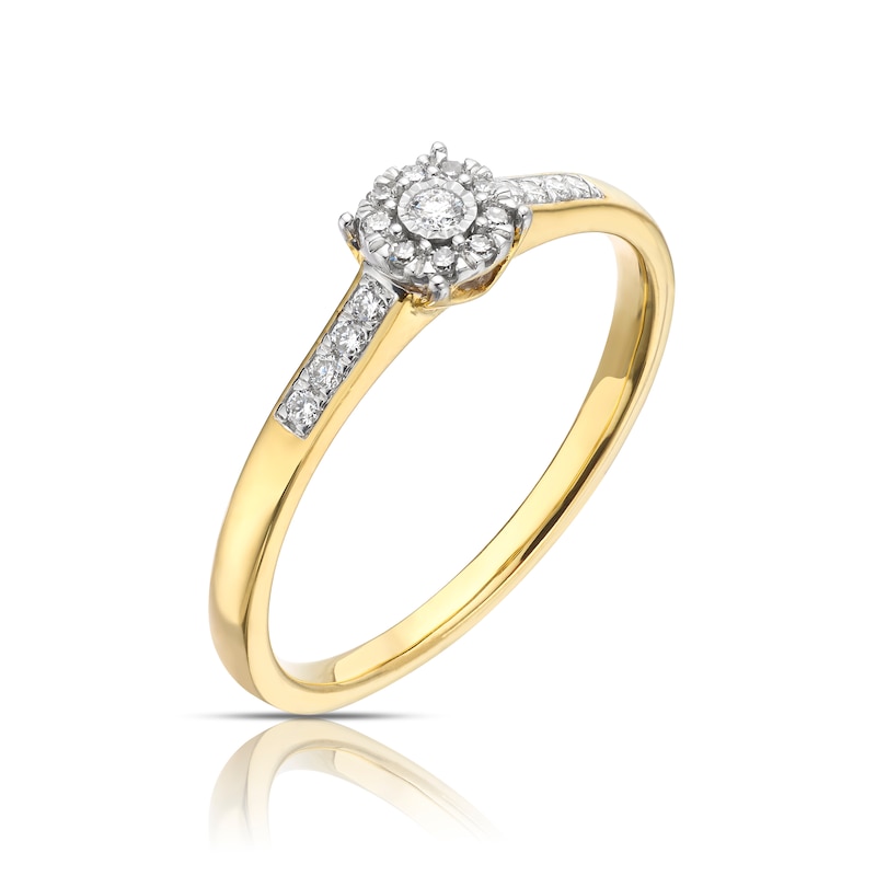 Main Image 2 of 9ct Yellow Gold 0.10ct Total Diamond Round Cluster Ring