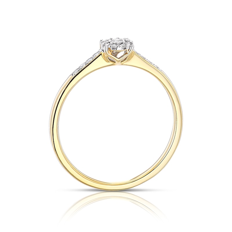 9ct Yellow Gold 0.10ct Total Diamond Round Cluster Ring