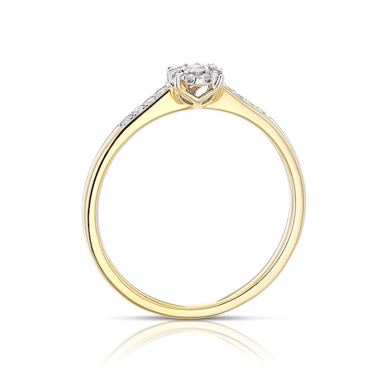 Main Image 3 of 9ct Yellow Gold 0.10ct Total Diamond Round Cluster Ring
