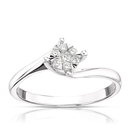 9ct White Gold 0.13ct Diamond Total Twist Cluster Ring