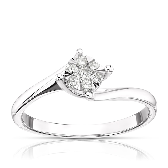Engagement Ring 9ct White Gold Total Twist Cluster 0.13ct Diamond Ring