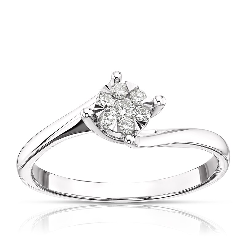 Main Image 1 of 9ct White Gold 0.13ct Diamond Total Twist Cluster Ring