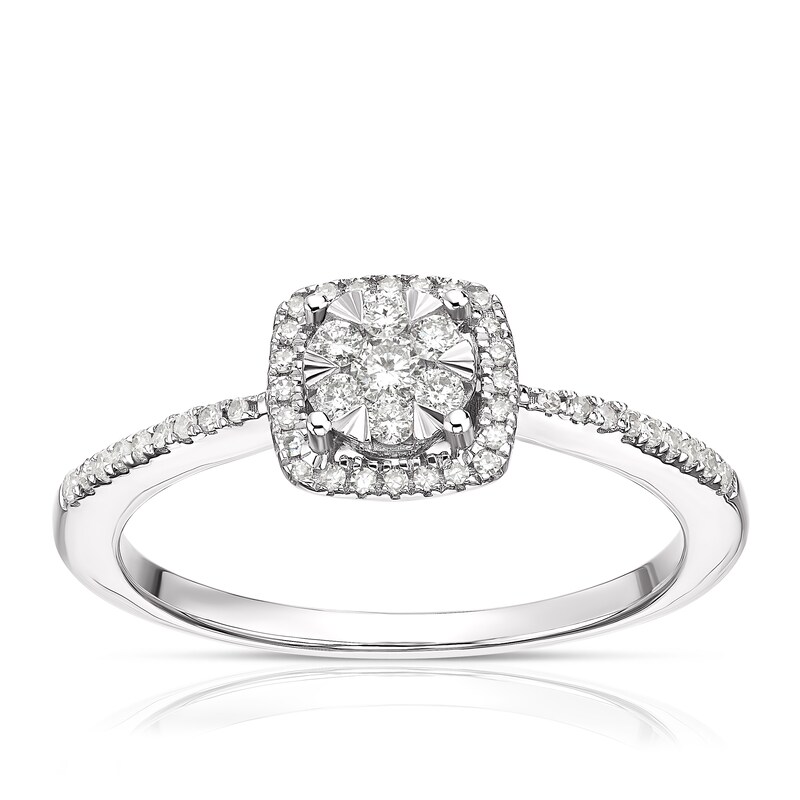 Main Image 1 of 9ct White Gold 0.20ct Diamond Total Cushion Cluster Ring