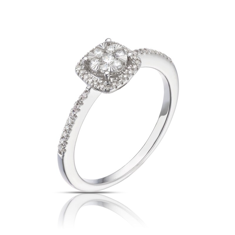 Main Image 2 of 9ct White Gold 0.20ct Diamond Total Cushion Cluster Ring