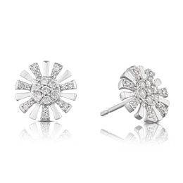9ct White Gold 0.16ct Diamond Flower Stud Earrings