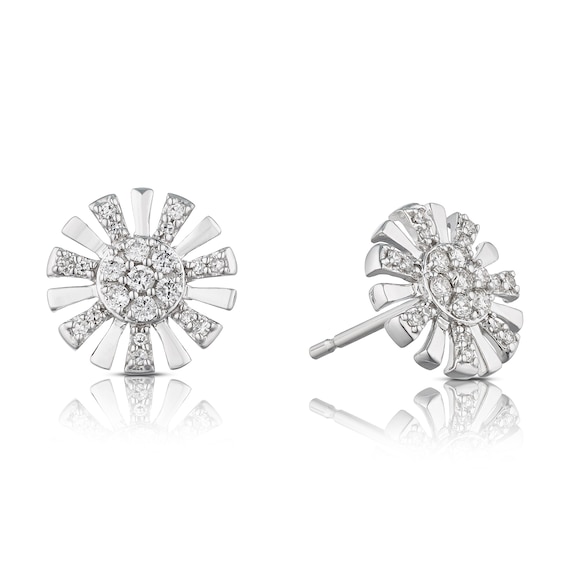 9ct White Gold 0.16ct Diamond Flower Stud Earrings