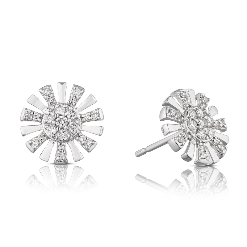 Main Image 1 of 9ct White Gold 0.16ct Diamond Flower Stud Earrings