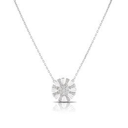 9ct White Gold 0.12ct Diamond Flower Pendant