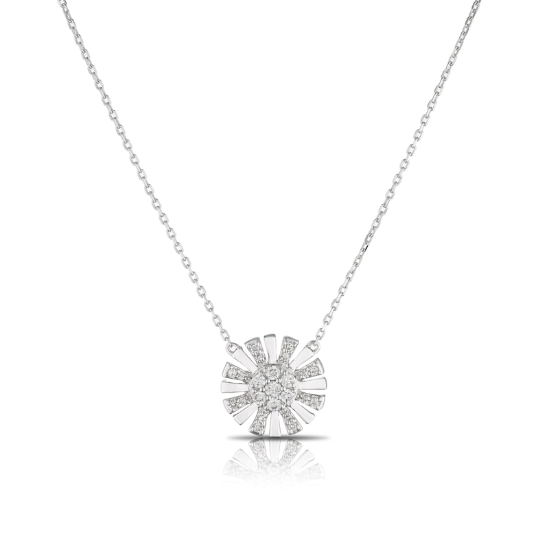 Main Image 1 of 9ct White Gold 0.12ct Diamond Flower Pendant