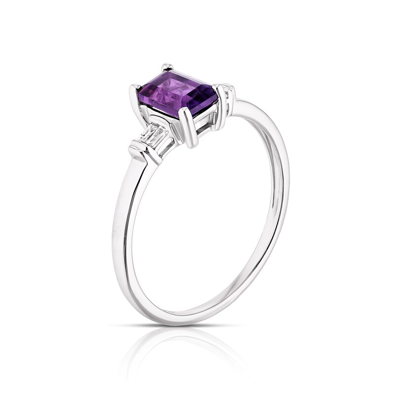 9ct White Gold Amethyst & 0.04ct Diamond Ring