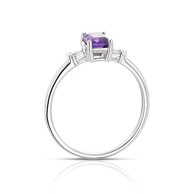 9ct White Gold Amethyst & 0.04ct Diamond Ring