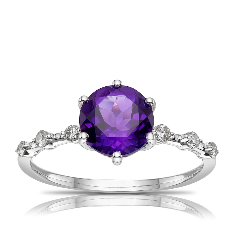 Main Image 1 of 9ct White Gold Purple Amethyst  & 0.11ct Diamond Ring