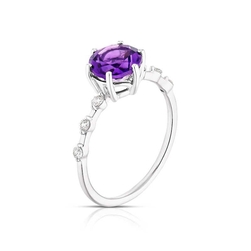 Main Image 2 of 9ct White Gold Purple Amethyst  & 0.11ct Diamond Ring