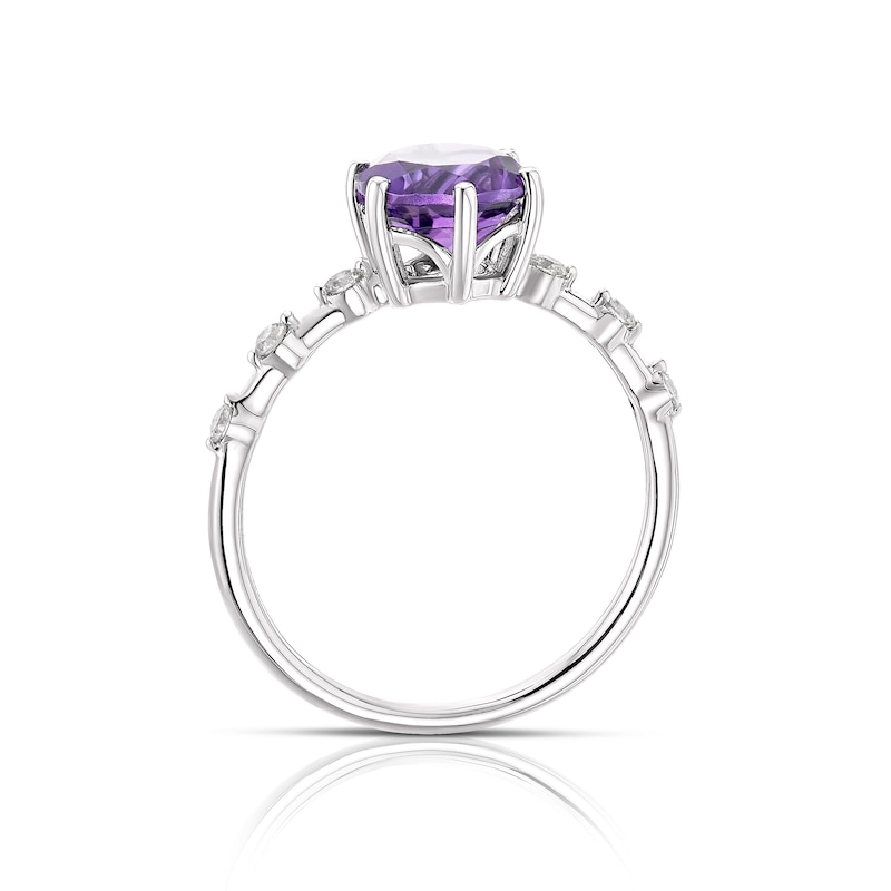 Main Image 3 of 9ct White Gold Purple Amethyst  & 0.11ct Diamond Ring