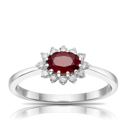 9ct White Gold Red Ruby 0.15ct Diamond Ring