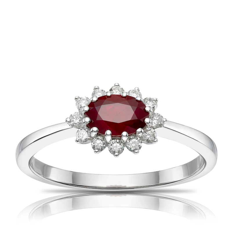 Main Image 1 of 9ct White Gold Red Ruby 0.15ct Diamond Ring