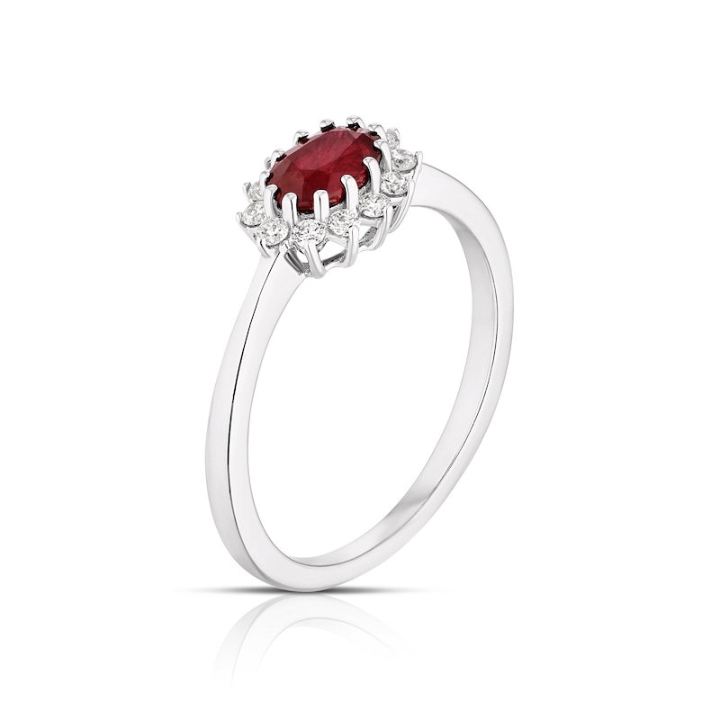 Main Image 2 of 9ct White Gold Red Ruby 0.15ct Diamond Ring