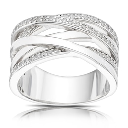 Sterling Silver & Cubic Zirconia Crossover Ring Size L