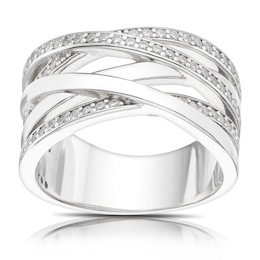 Sterling Silver & Cubic Zirconia Crossover Ring Size P