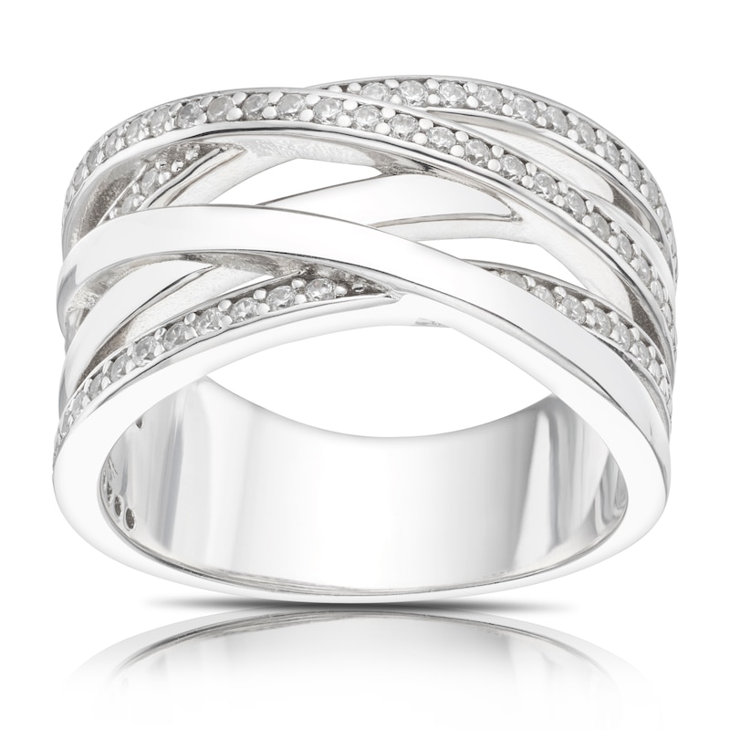 Main Image 1 of Sterling Silver & Cubic Zirconia Crossover Ring Size P