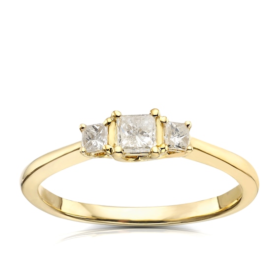 Engagement Ring 9ct Yellow Gold Princess Cut Trilogy 0.33ct Diamond Ring