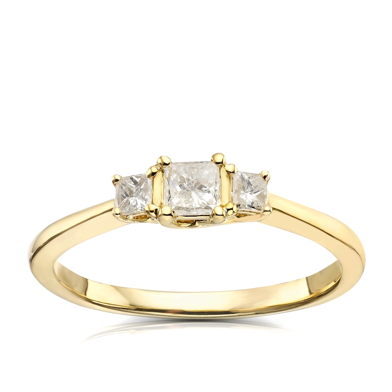 Main Image 1 of 9ct Yellow Gold 0.33ct Diamond Princess Cut Trilogy Ring