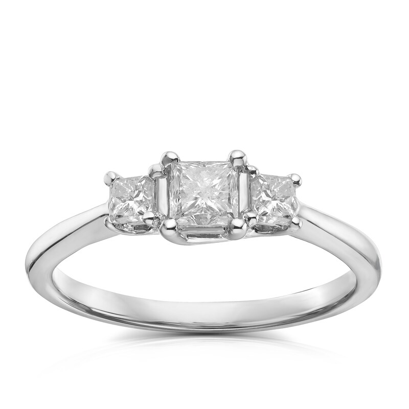 9ct White Gold 0.50ct Diamond Princess Cut Trilogy Ring