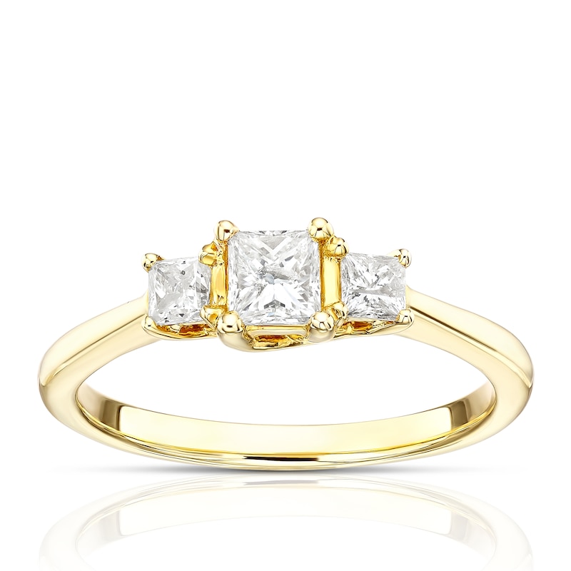 9ct Yellow Gold 0.50ct Total Diamond Princess Cut Trilogy Ring