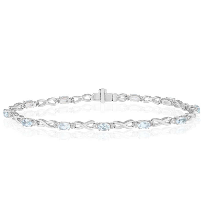 Sterling Silver Aquamarine 0.20ct Diamond Total Bracelet